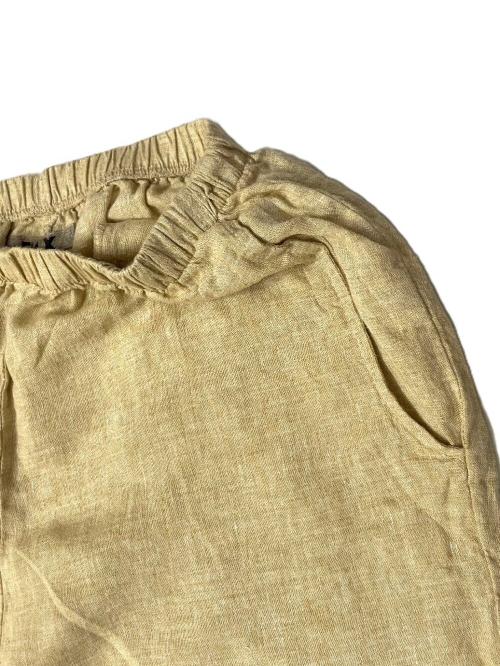 FLAX Pants 100% Linen Sz P (XS 4-6) Pale Yellow Elastic Waist Pockets Lagenloook - Picture 5 of 10
